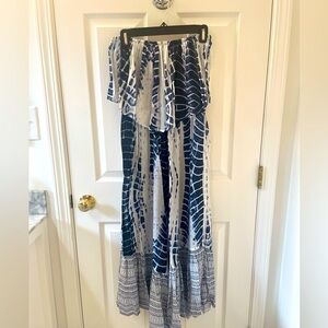 Blue and white tie dye jumpsuit.